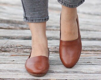 brown leather flat shoes