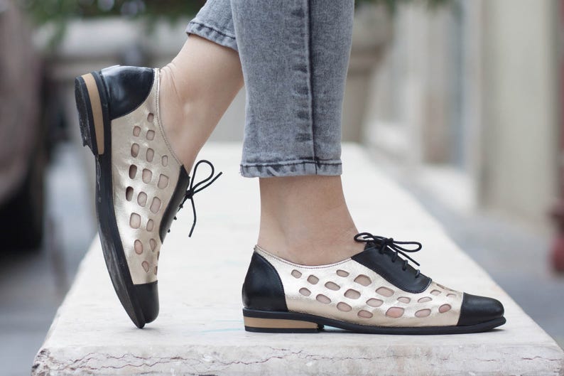 Gold Leather Shoes Gold Oxford Shoes Gold Shoes Close Etsy