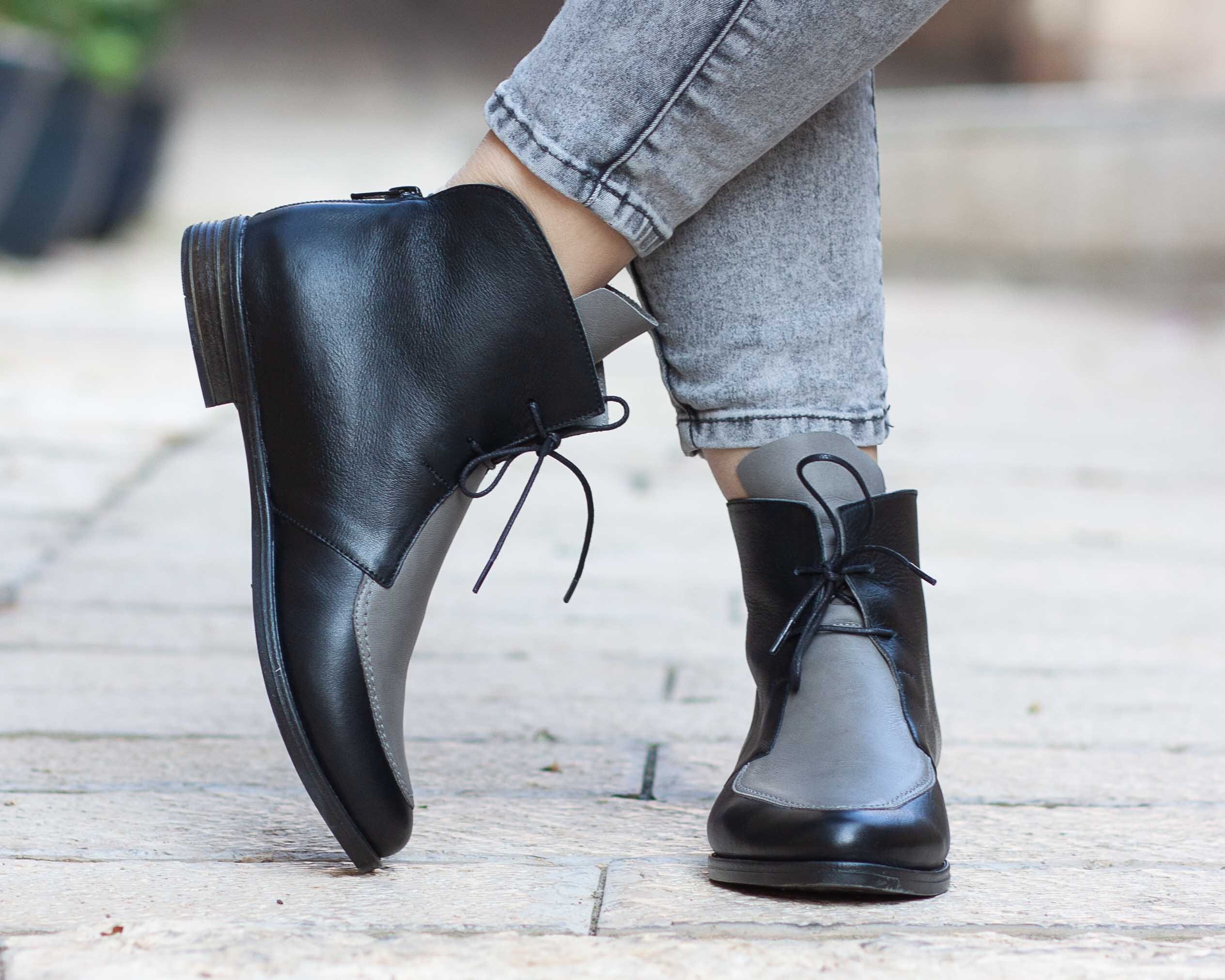 distressed leather ankle boots women's