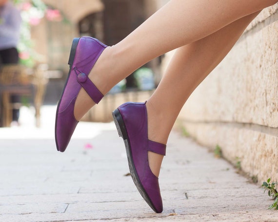 purple leather flats