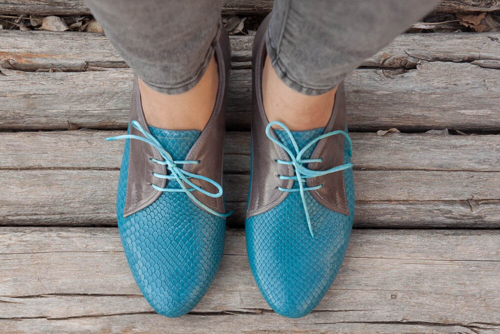 turquoise and grey shoe