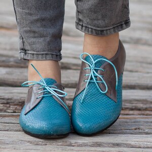 turquoise leather shoes