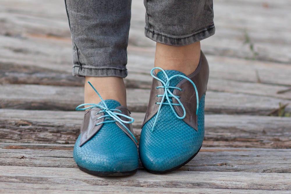 turquoise leather shoes