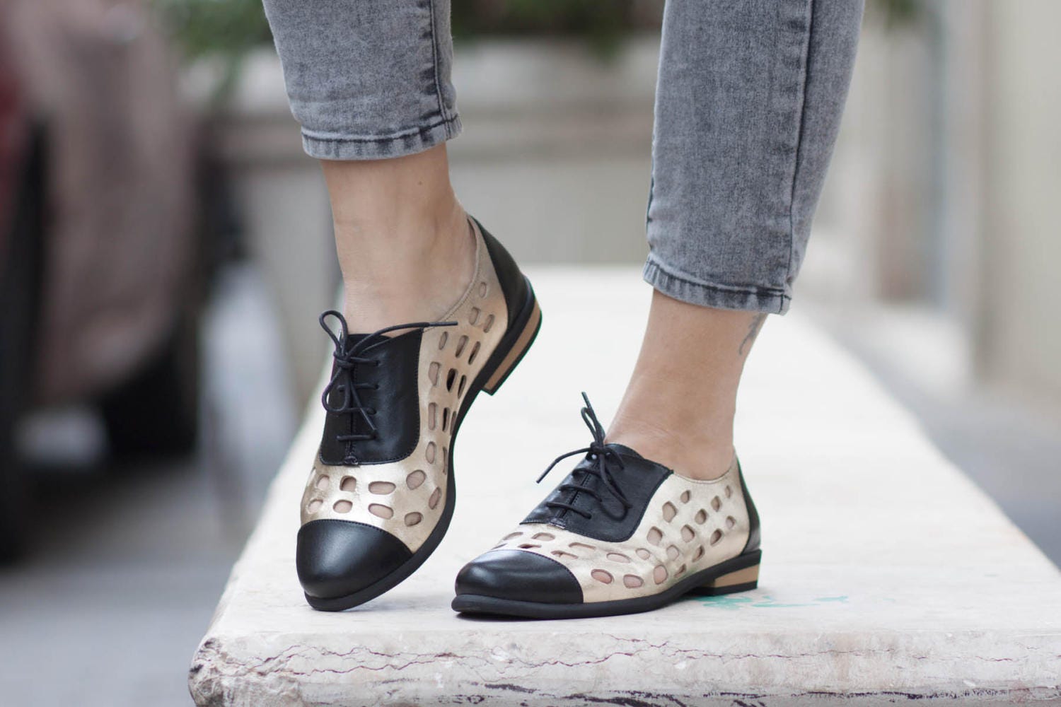 Gold Leather Shoes Gold Oxford Shoes Gold Shoes Close Etsy