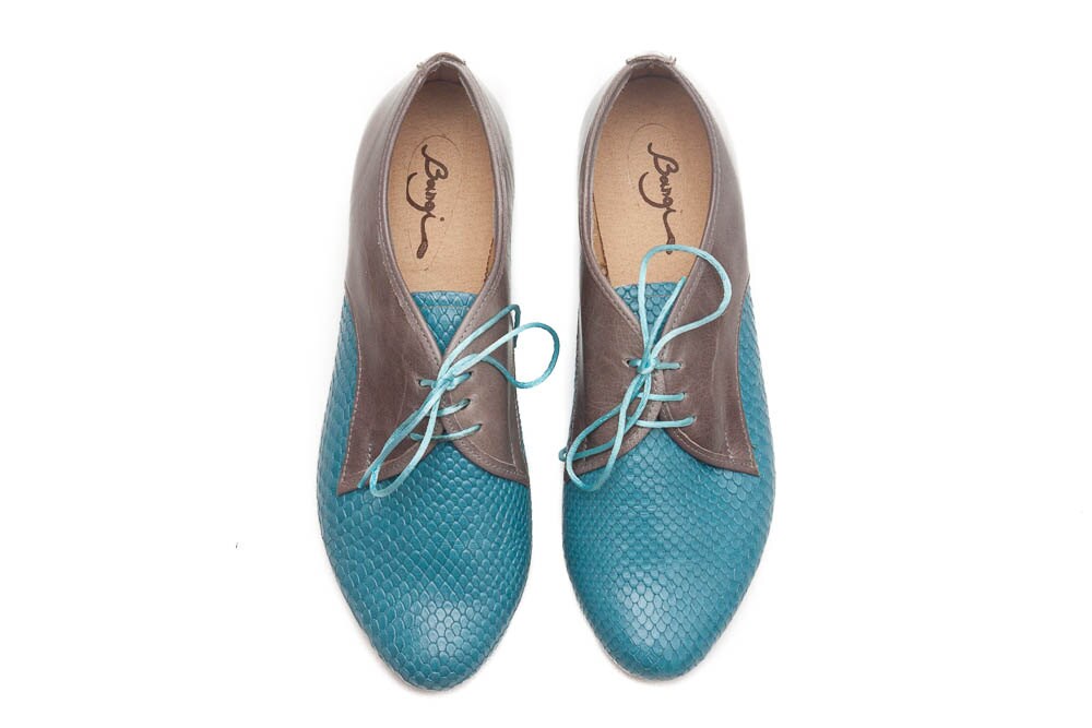 turquoise leather shoes