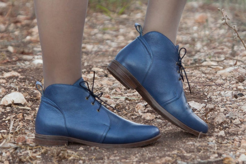 Porto Blue Leather Booties Leather Boots Blue Boots Etsy