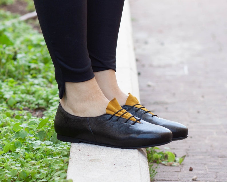 Closed Shoes Oxford Shoes Yellow Shoes Free Shipping Handmade Leather Oxfords Women Leather Shoes