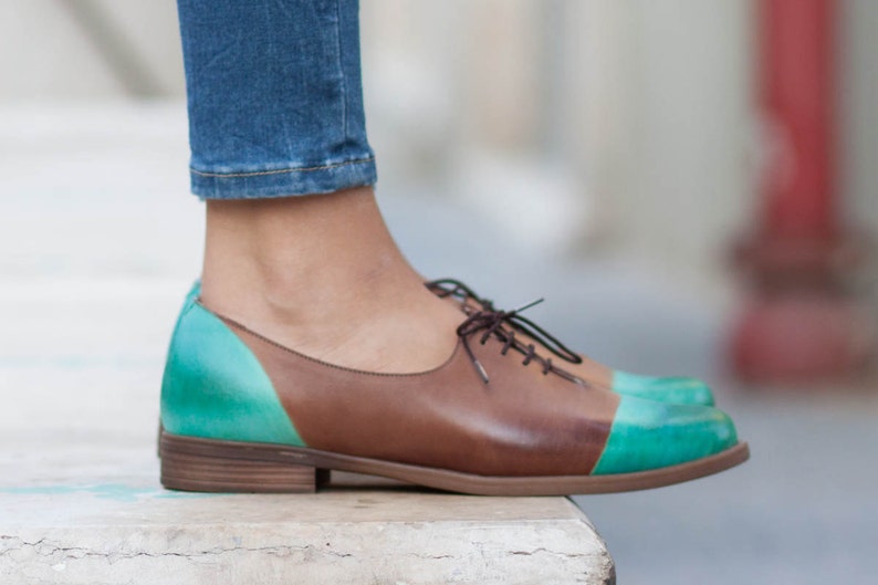Women Leather Shoes Leather Oxfords Oxford Shoes Painted Etsy