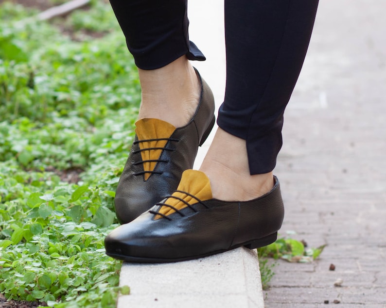 Closed Shoes Oxford Shoes Yellow Shoes Free Shipping Handmade Leather Oxfords Women Leather Shoes