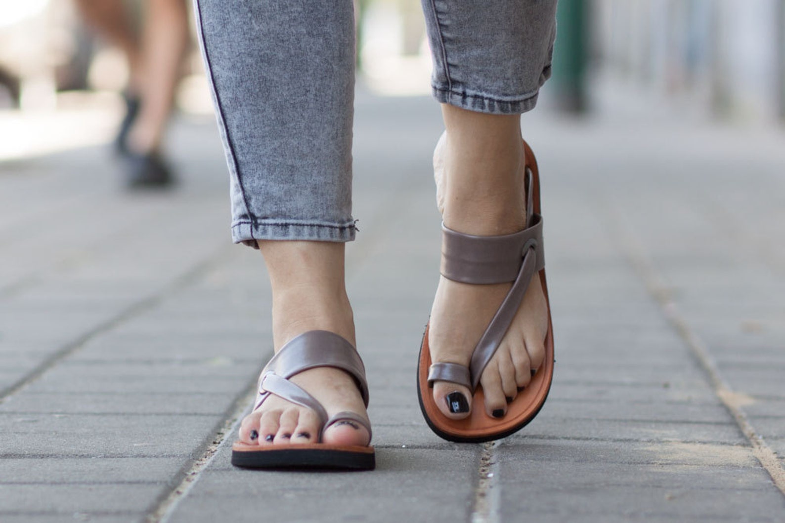Grey Leather SandalsAsymmetric Sandals Summer Shoes Grey | Etsy
