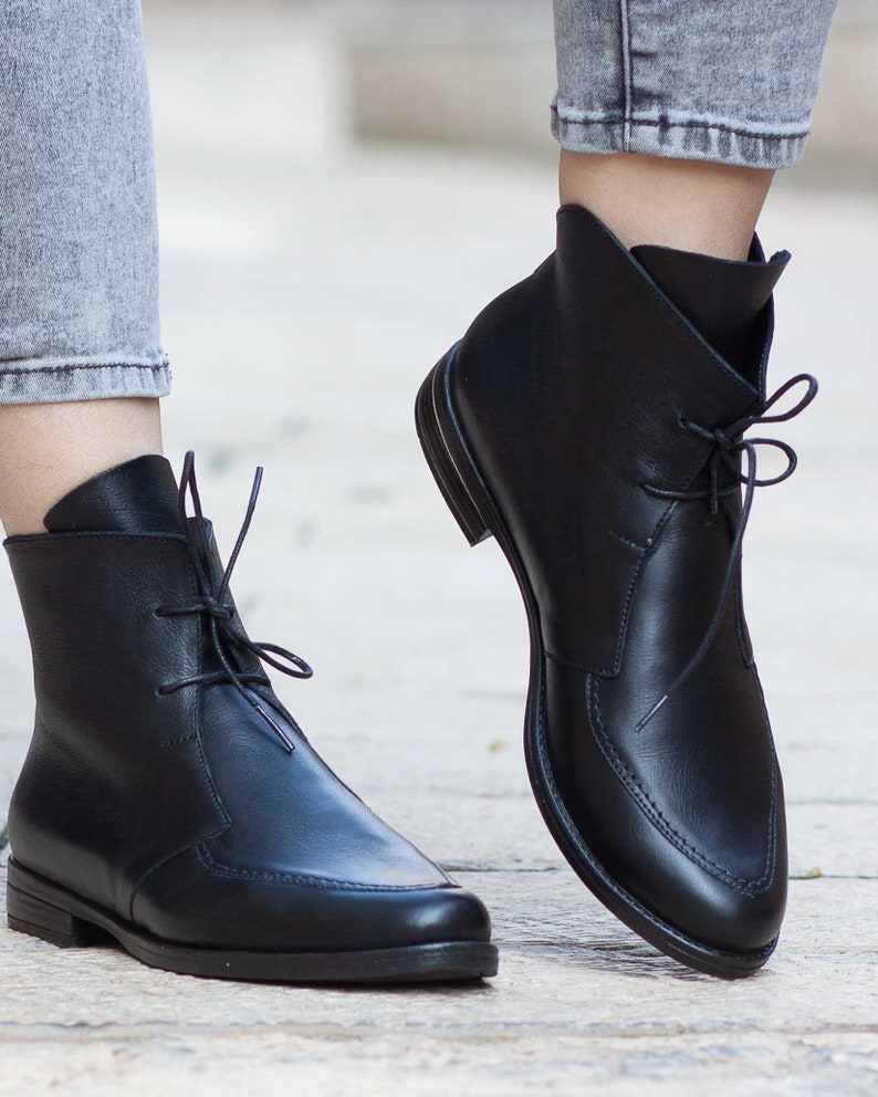 Women Leather Ankle Boots Booties Leather Shoes Winter Etsy