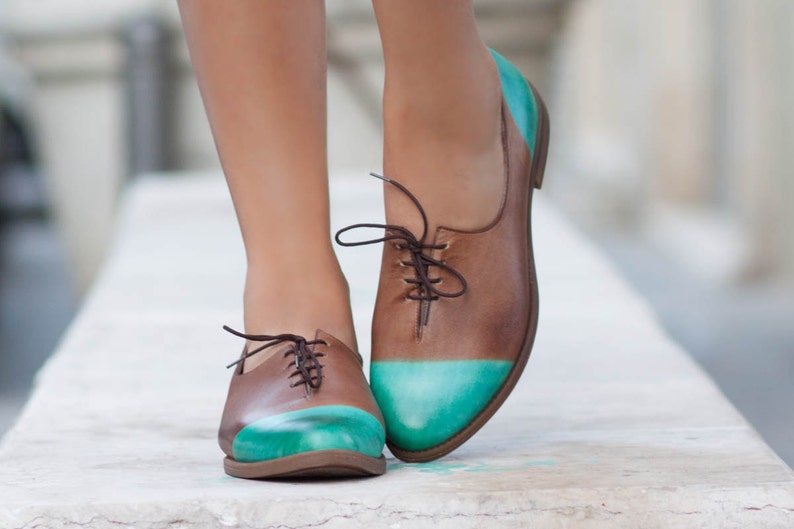 Women Leather Shoes Leather Oxfords Oxford Shoes Painted Etsy