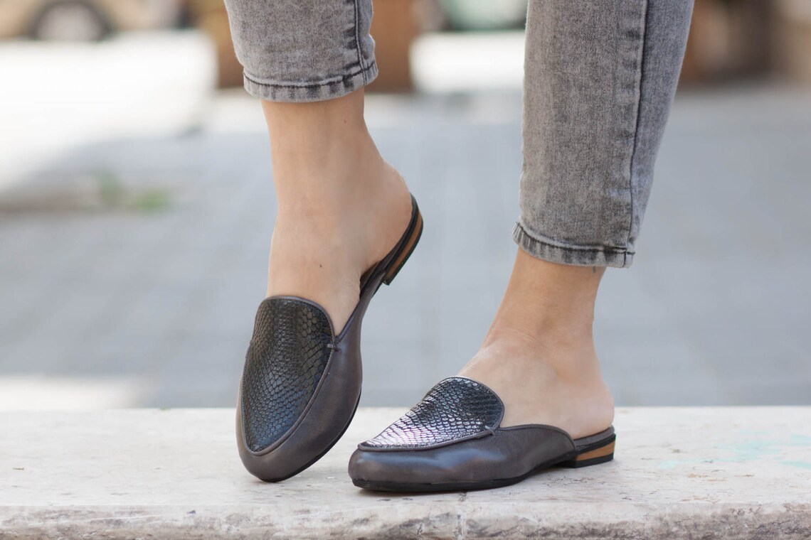 flat leather mules womens
