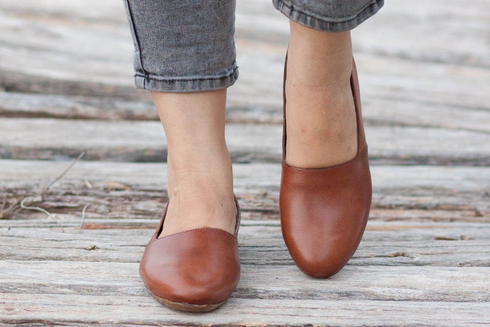 Brown Leather Shoes Brown Shoes Loafers Flat Shoes Slip Etsy