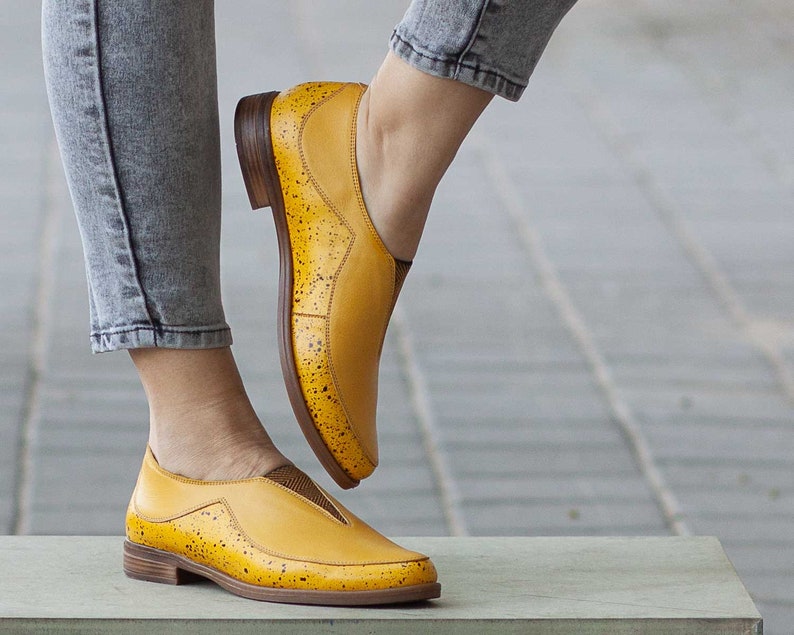 Yellow Women leather slipon flat shoes Etsy