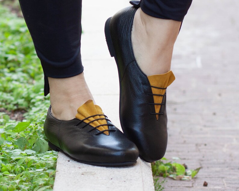 Closed Shoes Oxford Shoes Yellow Shoes Free Shipping Handmade Leather Oxfords Women Leather Shoes