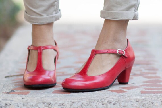 Leather Shoes Leather Pumps T Shape Flamenco Shoes Heeled | Etsy