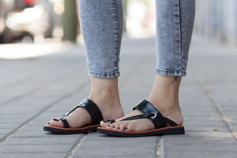 Black Leather SandalsAsymmetric Sandals Summer Shoes Black | Etsy