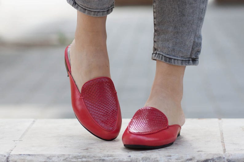 Leather Mules Leather Flats Women Shoes Leather slip-ons | Etsy