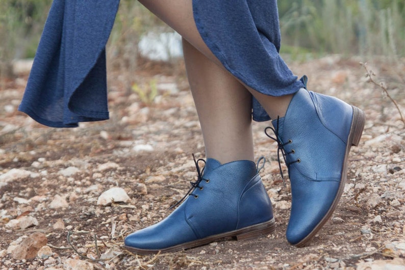 Porto Blue Leather Booties Leather Boots Blue Boots Etsy