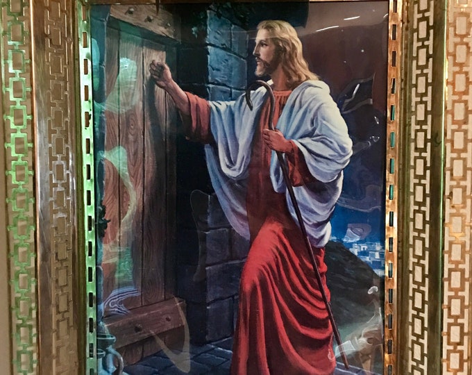 1960s "jesus Knocking at the Door" Art Print in Gold Metal Frame With ...