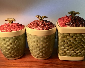 YOUR CHOICE! Vintage Pfaltzgraff "Jamberry" canisters and cookie jar - price is for each