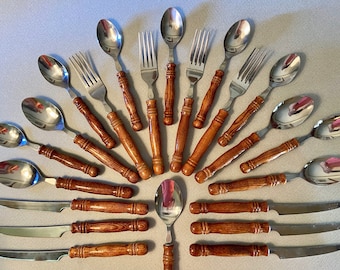 ONLY 2 LEFT! Vintage stainless flatware with wood spindle handles made in Taiwan - you choose, price is for each