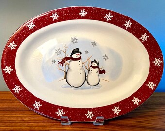 Vintage Royal Seasons snowman pattern stoneware oval platter - 10 x 14 inches
