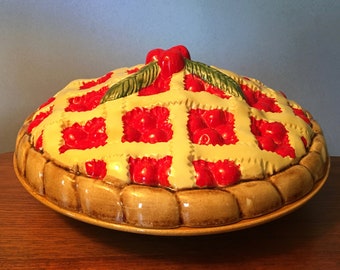 Vintage cherry pie hand painted covered plate or dish