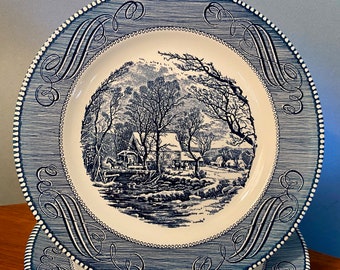 2 SETS LEFT! Set of four vintage Royal China Currier & Ives 'The Old Grist Mill' dinner plates - price is for each set of four plates