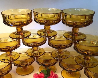 Amazing set of 12 King's Crown amber glass sherbet dishes by Indiana or Colony Glass