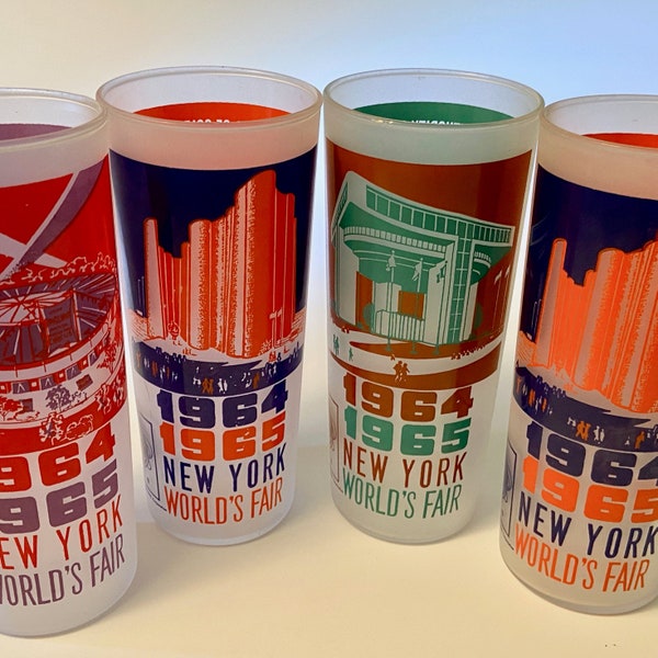 Original 1964 1965 New York World's Fair souvenir tall frosted glasses - price is for each