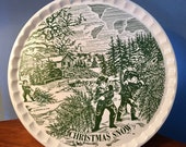 Vintage quot Christmas Snow quot Currier Ives large cake plate or platter