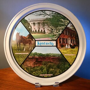 Vintage Kentucky souvenir metal serving tray for use or display made in Hong Kong