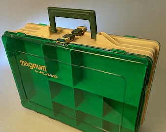 Vintage used Magnum by Plano 2-sided tackle or art box from the 80s with  compartments