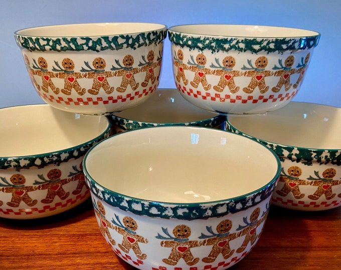 Set of Six Vintage Tienshan Folk Craft gingerbread Soup or Cereal Bowls