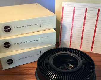 Vintage Eastman Kodak carousel slide trays with unused labels in original box  - holds 80 slides - price is for each, four may be available
