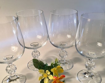 Bohemia Crystal Stem Wine Glasses Czechoslovakia Cascade Etched