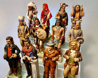 Vintage miniature decanters from McCormick "Gunfighters" and the Ski Country "Dancers of the Southwest" and "North American Indians" series