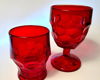 Lot of two Georgian ruby red glasses by Viking or Anchor Hocking - includes tumbler and goblet