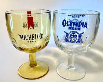 Vintage "Olympia" or gold "Michelob" beer thumbprint glass goblets - your choice, price is for each