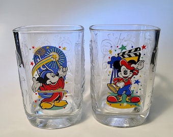 Pair of McDonald's Disney Millenium 2000 colorful and heavy square glasses