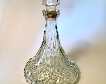 Vintage fancy cut glass liquor decanter with large diamond shape stopper