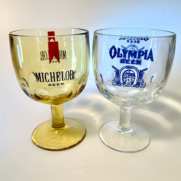 Vintage "Olympia" or gold "Michelob" beer thumbprint glass goblets - your choice, price is for each