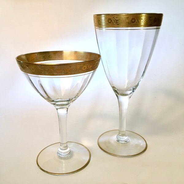 Stunning vintage Tiffin-Franciscan Minton Clear gold encrusted glassware - choose champagne glass or water goblet  - price is for each