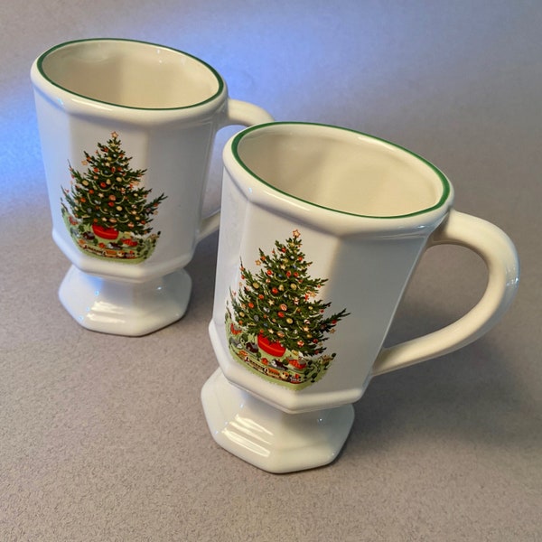Set of two vintage Pfaltzgraff "Christmas Heritage" pedestal mugs