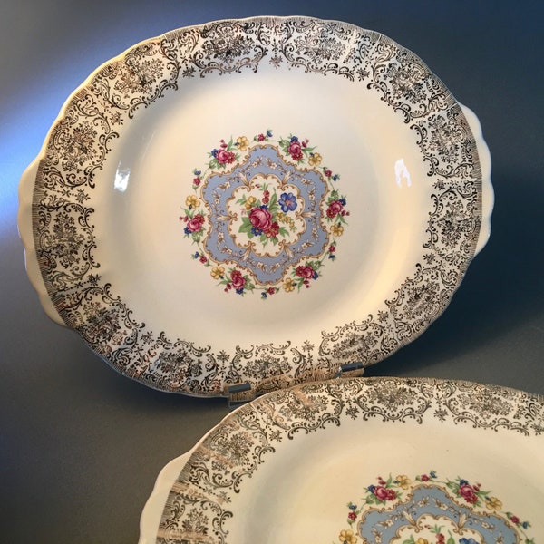 Pair of vintage Limoges "Lyric" medium platters with 22k gold made in the USA - pattern 1K-S384-X