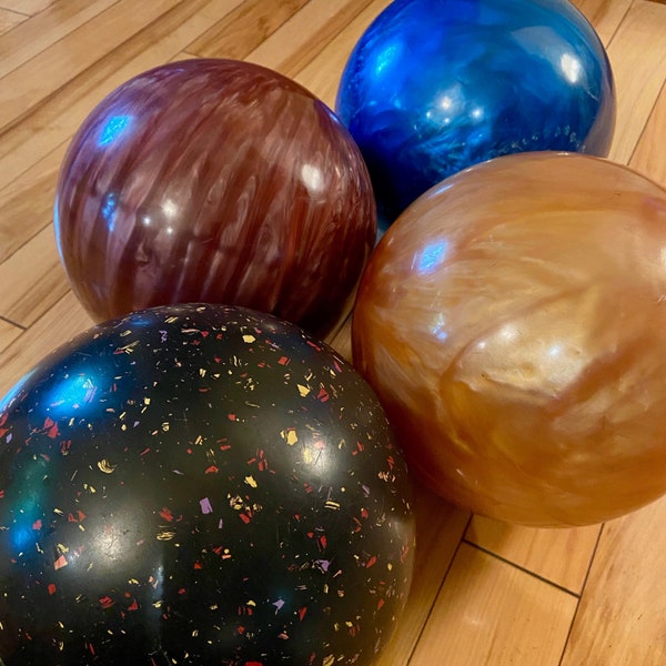 Vintage used bowling balls - Brunswick Starline,AMF Strikeline, Brunswick Tzone, Galaxie 300, Ebonite Rainbow, and more - price is for each