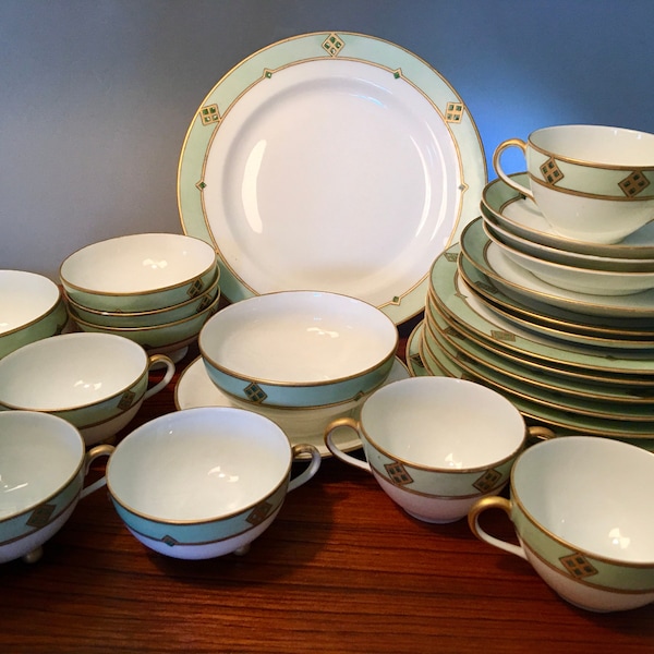 Vintage art deco pattern marked Haviland France, J&C Bavaria or KPM - price is for each set of plates, bowls or cups in assorted sizes