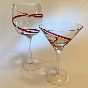 2 Clear Glass Bell Shaped Wine Glasses with Swirled Stems Very Pretty 7.5  tall